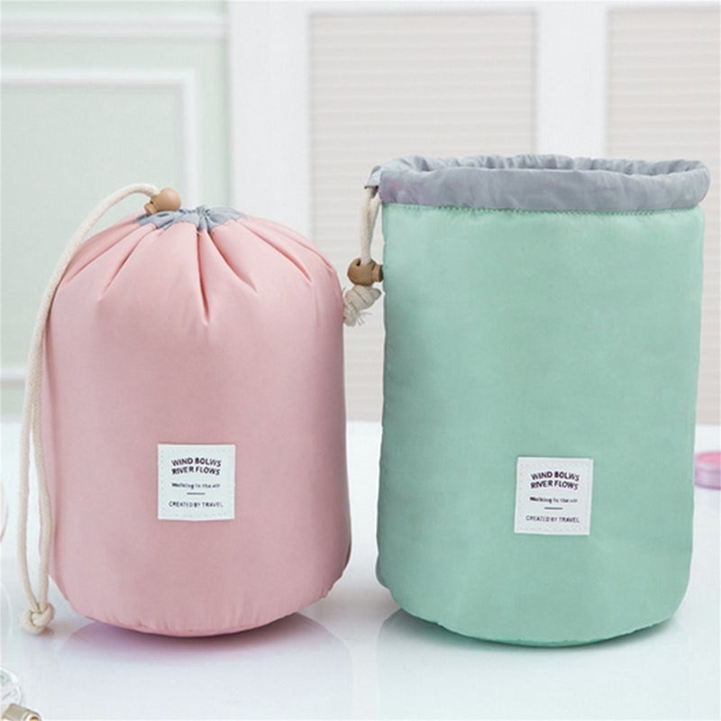 Waterproof Multifunction Barrel Shape Travel Cosmetic Bag with Drawstring